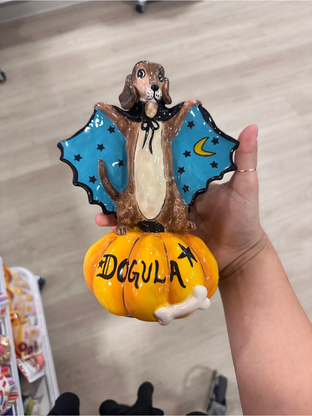 DOGULA blue sky clayworks Dog on Pumpkin Halloween Figurine - Blue & Orange
